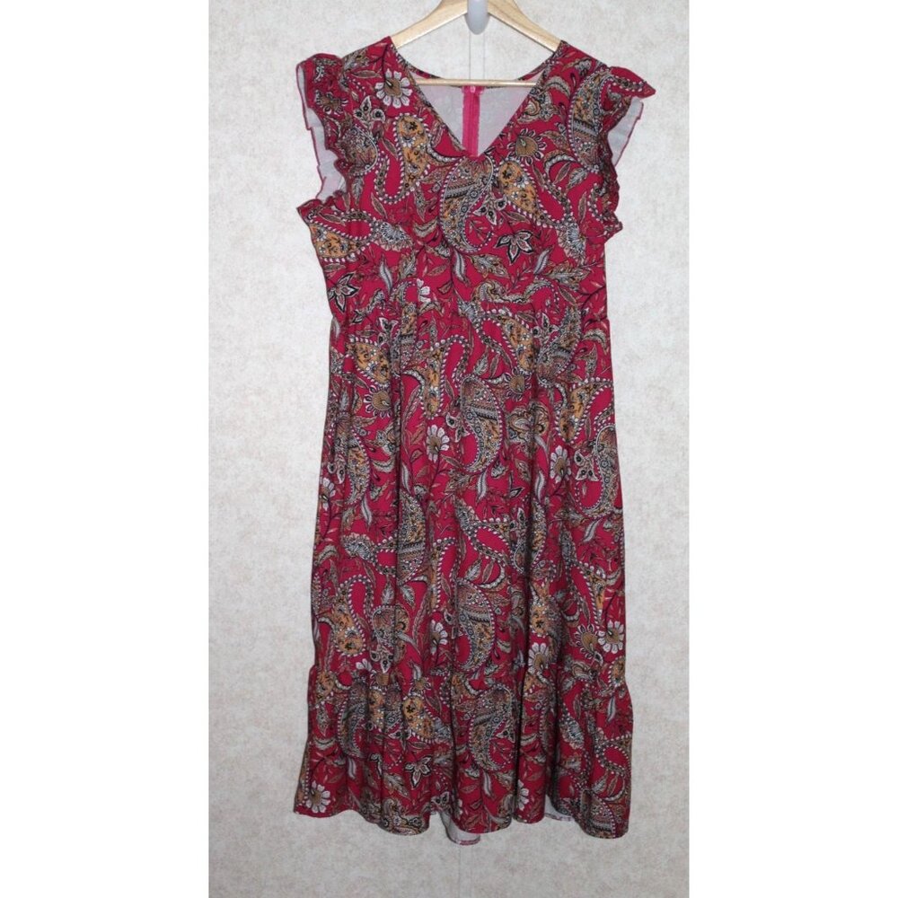 Shein‎ Women's Long Pink Paisley Print Ruffle Hem Dress Size Large